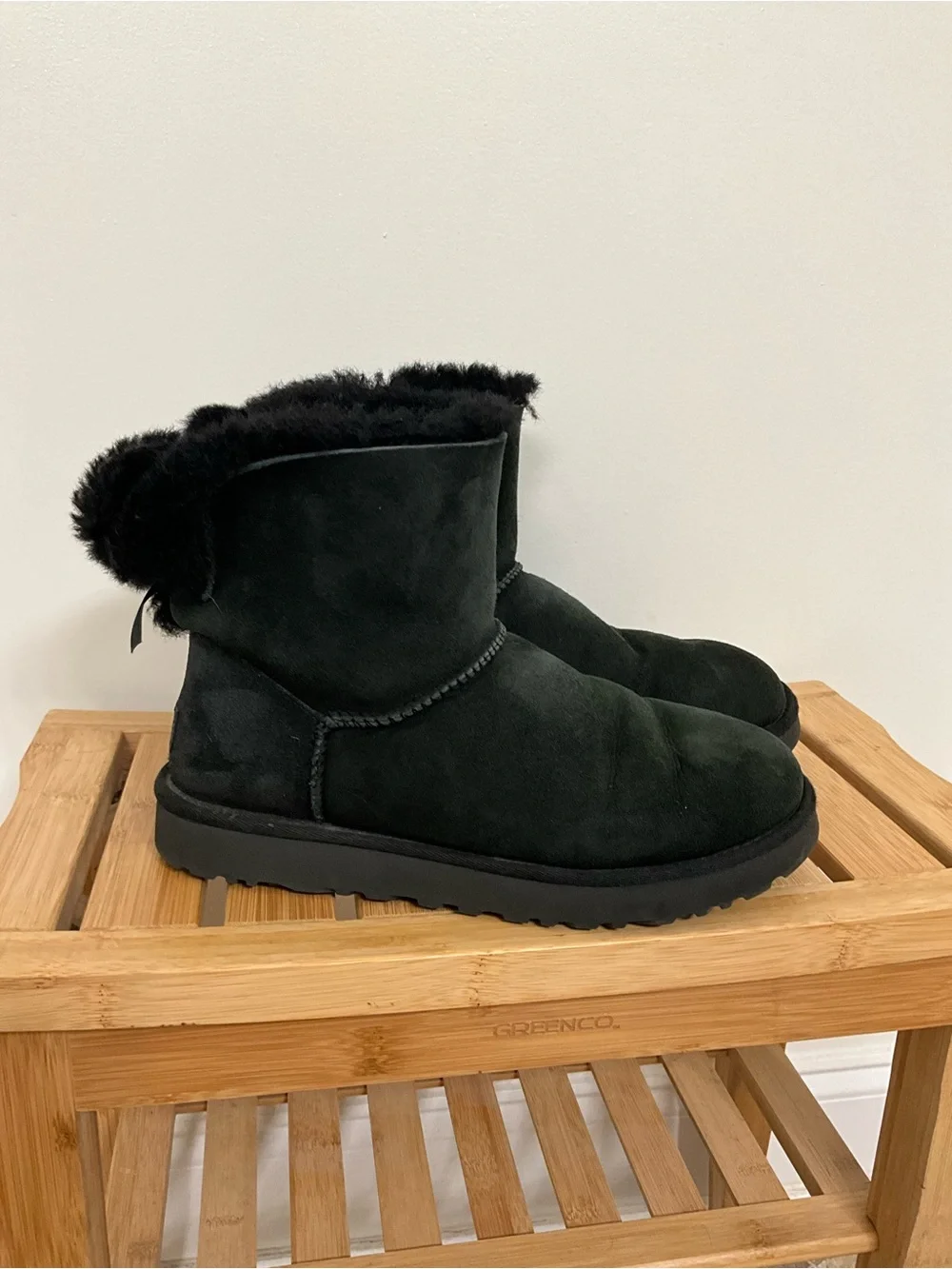 UGG Black Suede Shearling Short Boot Slippers